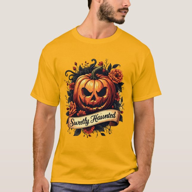 Camiseta Abóbora Gótica Branca - Halloween (Frente)