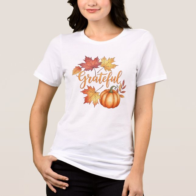 Camiseta Abóbora Grata e outono deixa mulher (Frente)