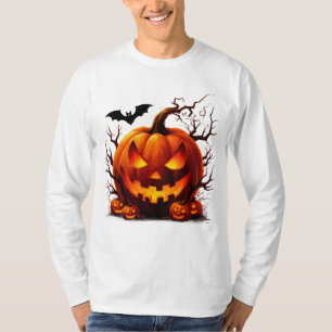 Camiseta Abóbora Jack O Lantern Assombrada Com Olhos Brilha