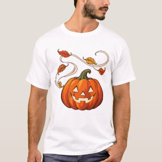 Camiseta Abóbora Lanterna e Folhas Enroladas