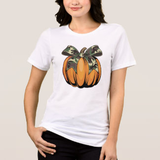 Camiseta Abóbora Laranja com Laço Camuflado Outono Hallowee