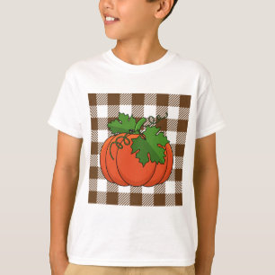 Camiseta Abóbora Laranja em um Padrão Xadrez Branco Marrom