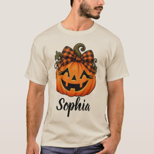 Camiseta Abóbora Laranja Fofa Monograma Nome Halloween