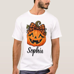Camiseta Abóbora Laranja Fofa Monograma Nome Halloween