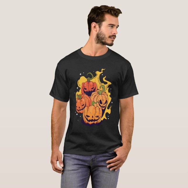 Camiseta Abóbora má assustadora de Halloween, cabeça de abó (Frente Completa)