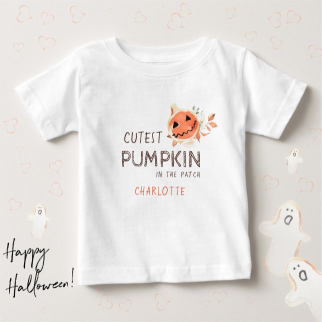 Camiseta Abóbora Mais Fofa do Canto Bebê Outono Halloween (Cutest Pumpkin in the Patch Handdrawn Halloween Baby T-Shirt ©Susanne Sachers - Sunny Mind Design)
