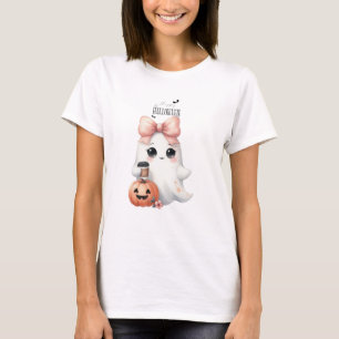 Camiseta Abóbora Morcego Fantasma Fofo de Halloween