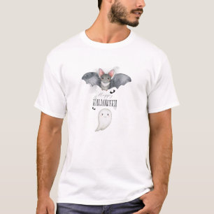 Camiseta Abóbora Morcego Fantasma Fofo de Halloween