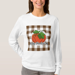 Camiseta Abóbora na Xadrez Marrom - Feliz Ação de Graças