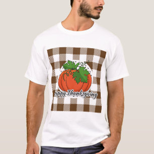 Camiseta Abóbora na Xadrez Marrom - Feliz Ação de Graças
