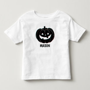 Camiseta Abóbora Preta Fofa Nome de Halloween
