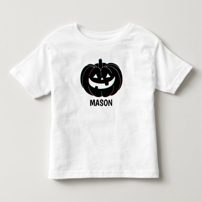 Camiseta Abóbora Preta Fofa Nome de Halloween (Frente)