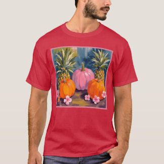 Camiseta Abóbora Rosa de Veranoween Abacaxi Hibisco Hallowe