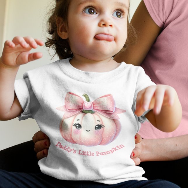 Camiseta Abóbora Rosa Fofa Feminina com Laço de Halloween (Criador carregado)