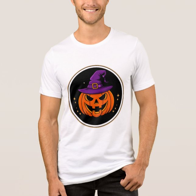 Camiseta Abóbora Sorridente Bruxa Chapéu Halloween 🎃 (Frente)