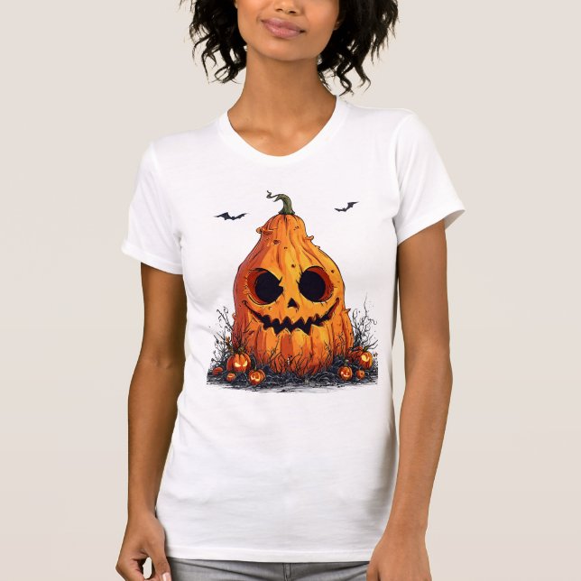 Camiseta Abóbora Sorridente Com uma Expressão Sinistra (Frente)