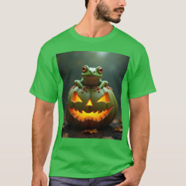 Camiseta Abóbora verde e sapo de Halloween