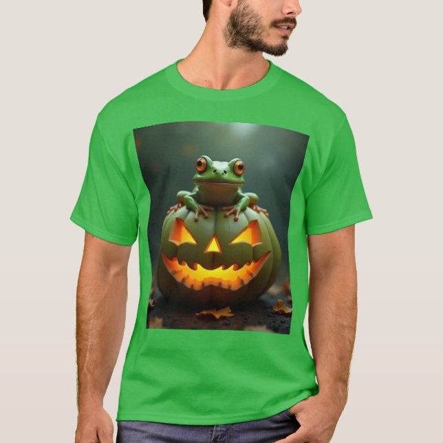Camiseta Abóbora verde e sapo de Halloween (Frente)