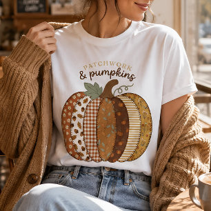 Camiseta Abóbora Xadrez Gráfica de Outono Aconchegante Colh