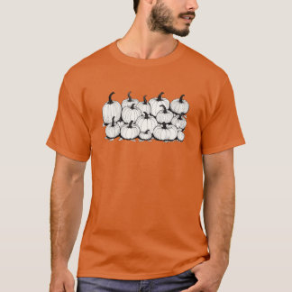 Camiseta Abóboras Brancas Em Fundo Laranja Super Dimensiona