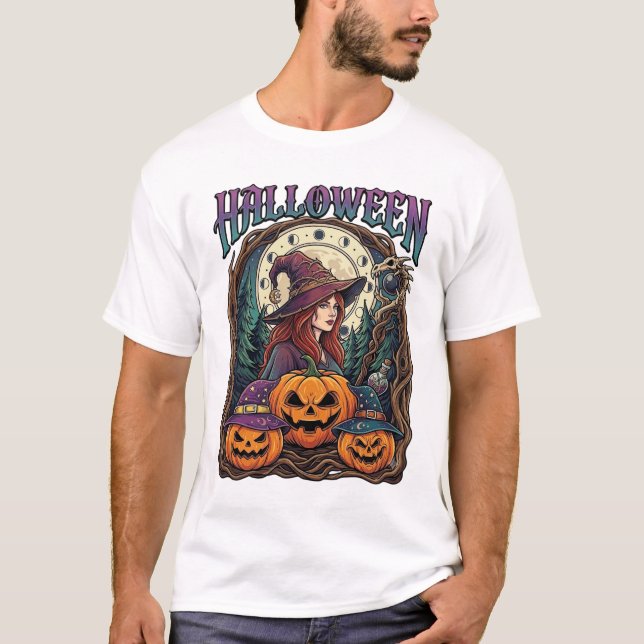 Camiseta Abóboras de Bruxa de Halloween Fases da Lua_1 (Frente)