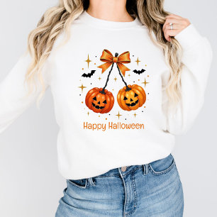 Camiseta Abóboras de Halloween Coquette Estética Laço Laran