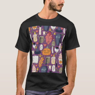 Camiseta Abóboras de Halloween, padrão contínuo de bruxa.