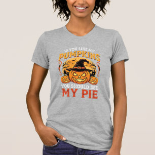 Camiseta Abóboras Divertidas Desenho de Torta de Halloween_