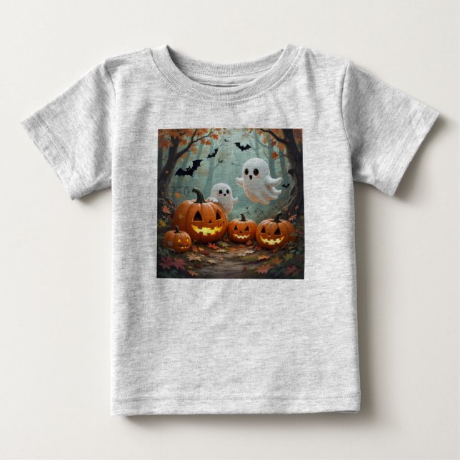 Camiseta Abóboras fantasmas morcegos feliz halloween (Frente)
