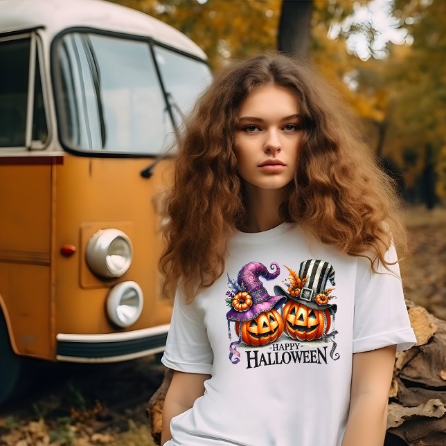 Camiseta Abóboras Felizes com Chapéus (Criador carregado)