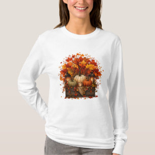 Camiseta Abóboras Folhas Árvores Outono Estação