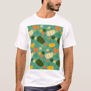 Camiseta Abóboras, folhas: padrão vegetal do outono