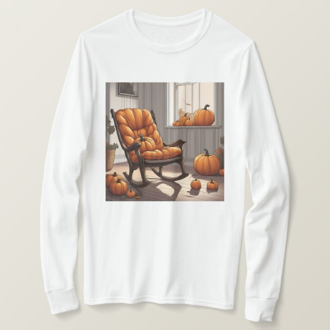 Camiseta Abóboras Na Camisa-T De Capa Longa Branca (Frente do Design)