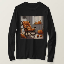 Camiseta Abóboras Na Camisa-T Preta De Capa Longa