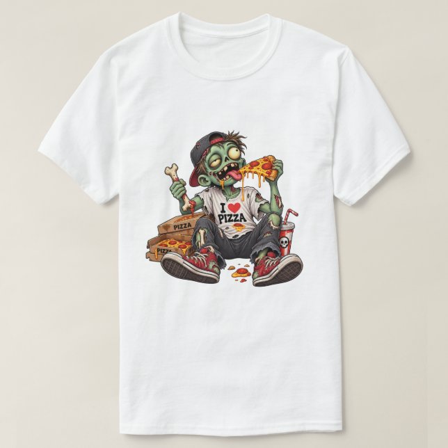 Camiseta Abobrinha Comendo Pizza de Halloween (Frente do Design)