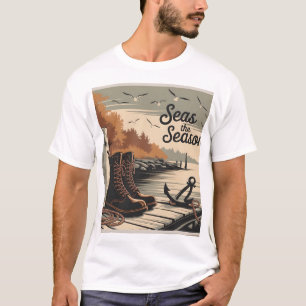 Camiseta Abra a Temporada Design Náutico Vintage de Outono