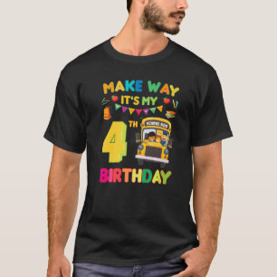 Camiseta Abra caminho É meu 4º aniversário Tema de ônibus e