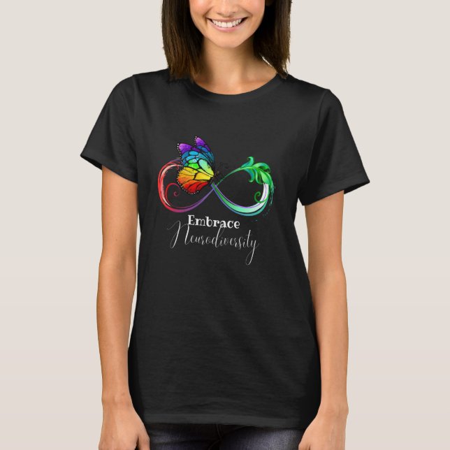 Camiseta Abraçar a Neurodiversidade Arco-íris Borboleta Inf (Frente)