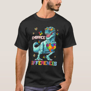 Camiseta Abraçar Diferença Quebra-cabeça de Dinossauro Con