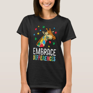 Camiseta Abraçar Diferenças Girafa Puzzle Conscientização d