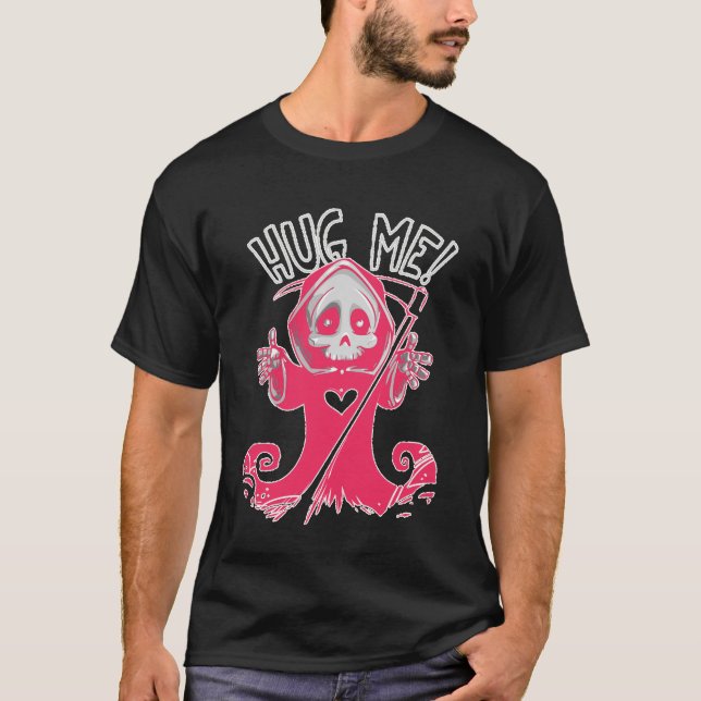 Camiseta Abraçar-me um Grimreaper Rosa (Frente)