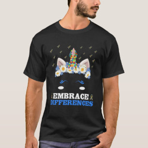 Camiseta Abrace diferenças Unicorn Face Quebra-cabeça Autis