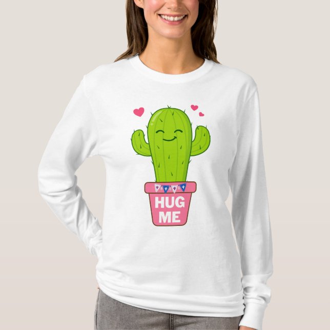 Camiseta abrace-me, eu sou um cacto simpático (Frente)