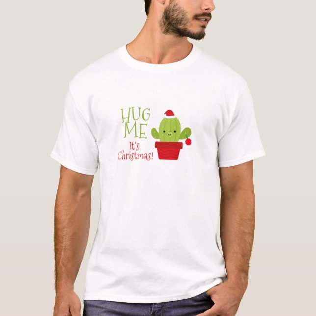 Camiseta Abrace-me que é Natal, cacto (Frente)