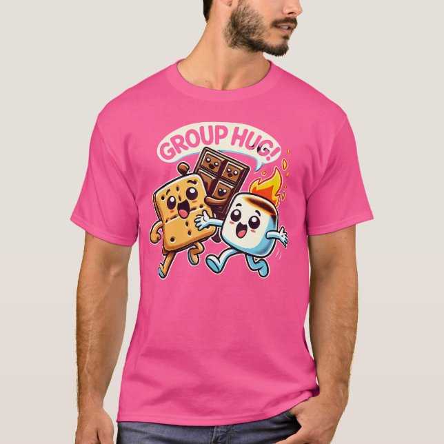 Camiseta Abraço de Grupo Divertido Marshmellow Smores Acamp (Frente)