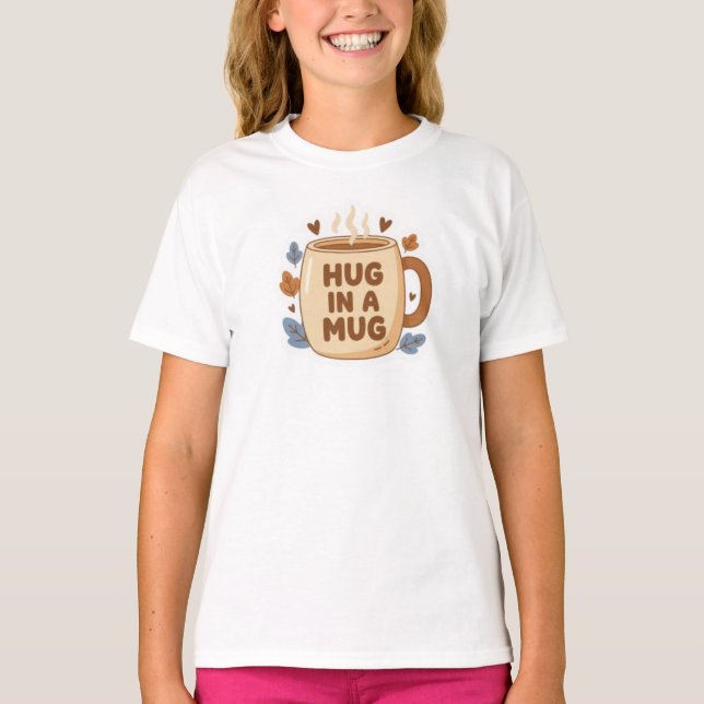 Camiseta Abraço numa Caneca - Design de Caneca de Café Fofo (Frente)