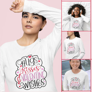 Camiseta Abraços, beijos e desejos de Namorados, corações,