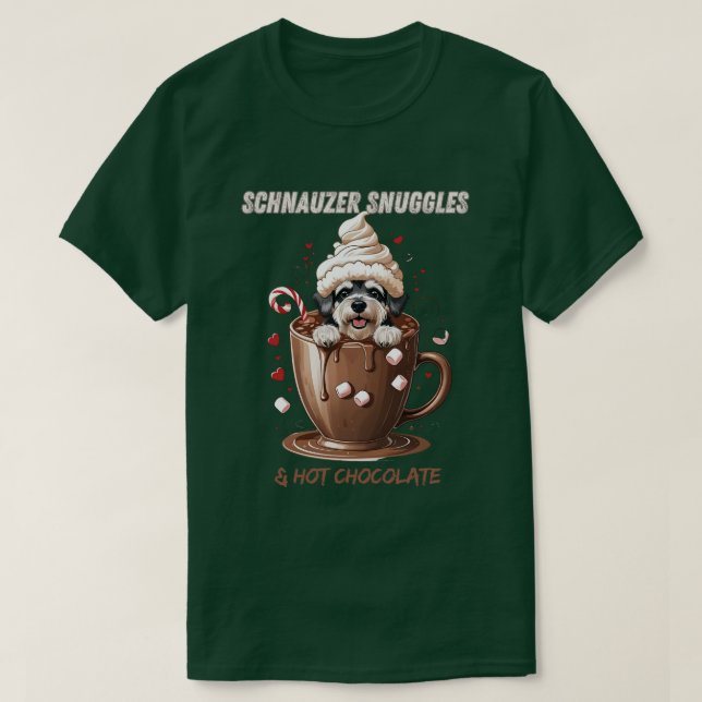 Camiseta Abraços de Schnauzer e Chocolate Quente (Frente do Design)