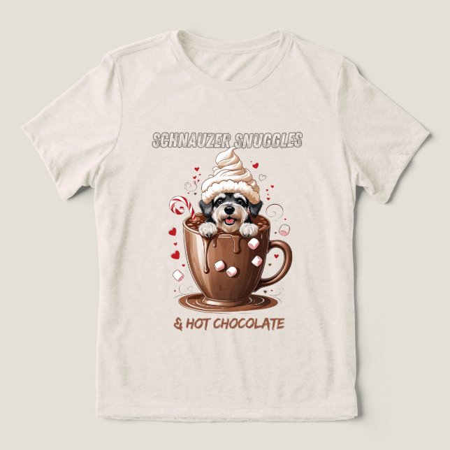 Camiseta Abraços de Schnauzer e Chocolate Quente (Design frontal)