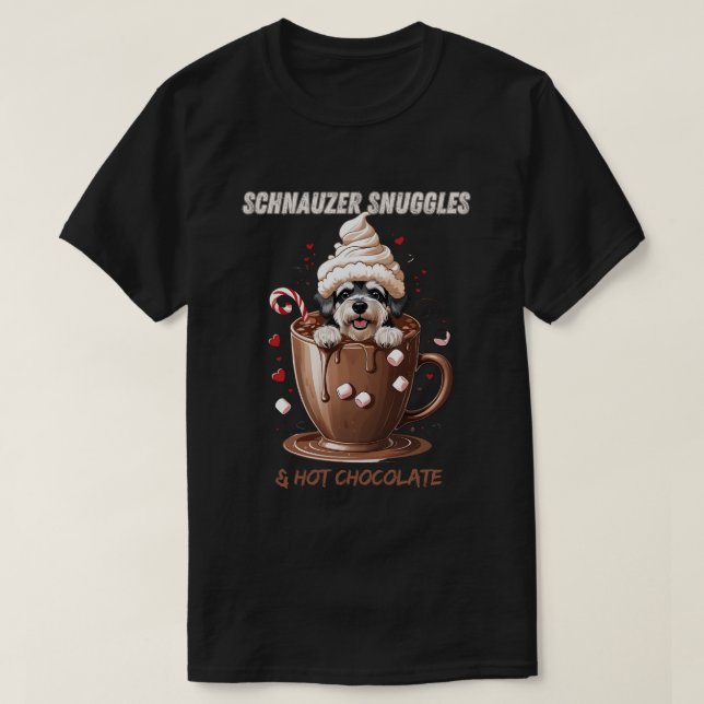 Camiseta Abraços de Schnauzer e Chocolate Quente (Frente do Design)